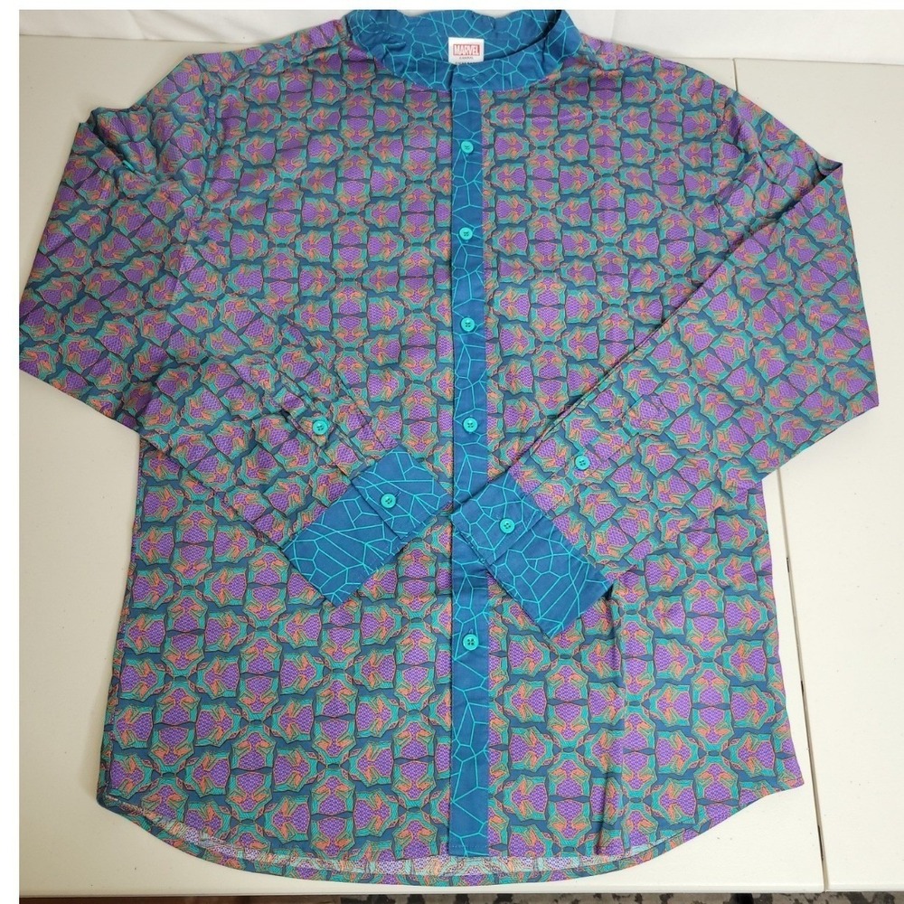 Men's Marvel Long‎ Sleeve Button Up Shirt Geometric Pattern ~ Black Panther